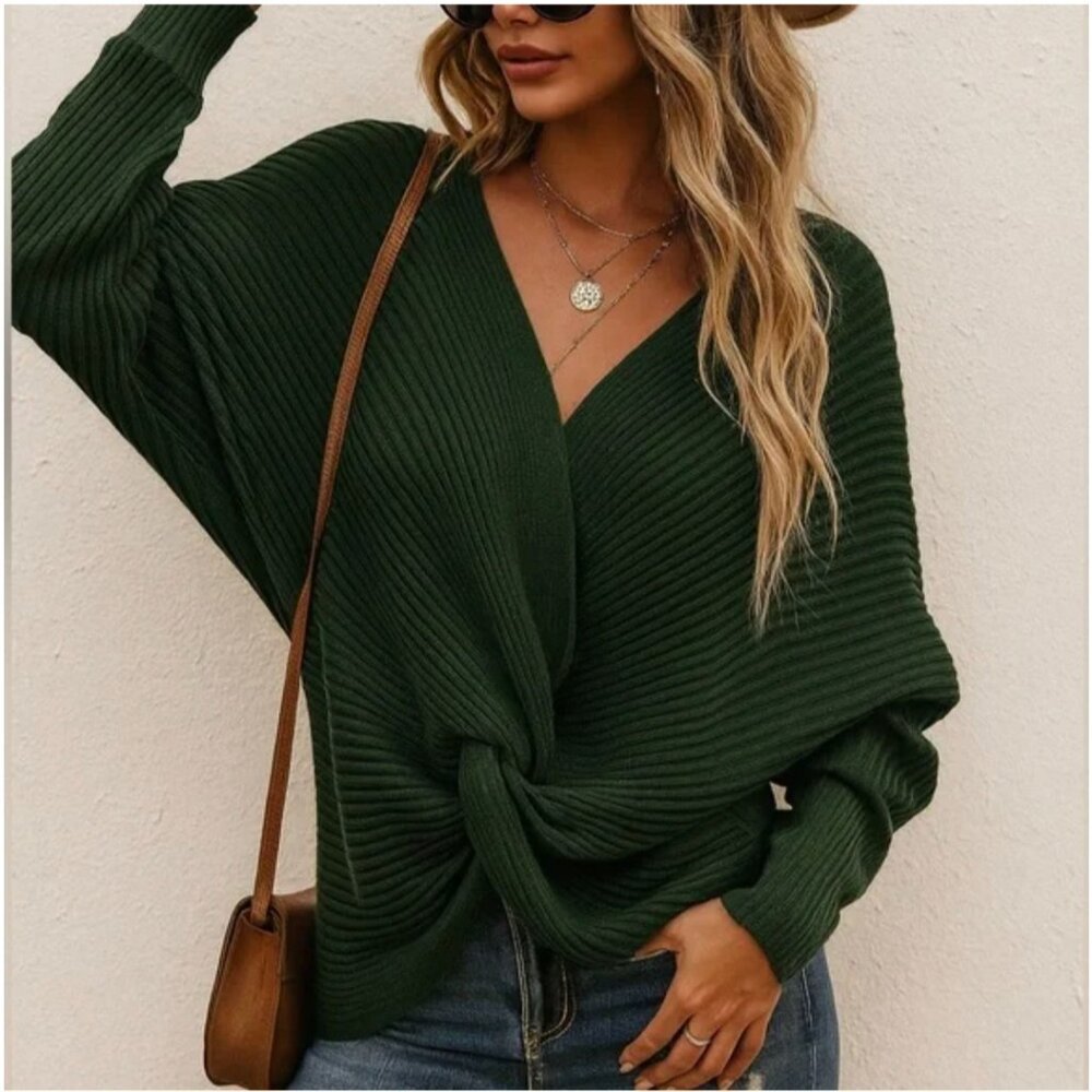 Hudson Brand Twist Front Ribbed Sweater